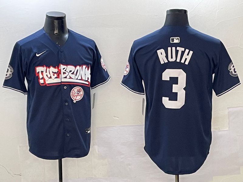 Men New York Yankees #3 Ruth Drak Blue four generations Joint Name 2025 Nike MLB Jersey style 6->new york yankees->MLB Jersey